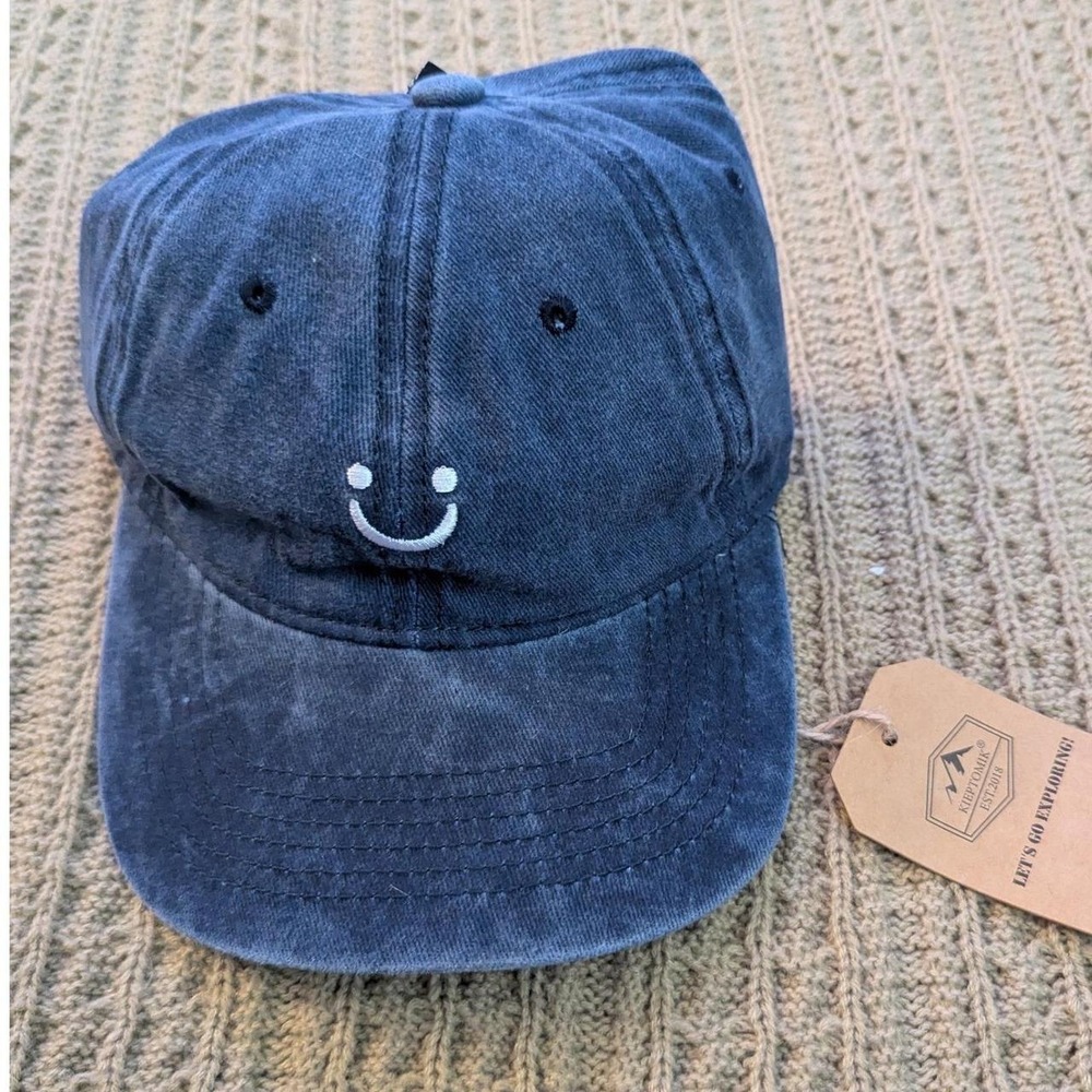 Kieptomik Washed Navy Smiley Face Cotton Baseball Cap Adjustable Dad Hat